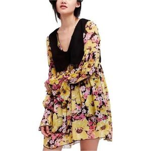 Free People Alice Vested Mini Dress NWT $148 Size Medium Yellow Black
